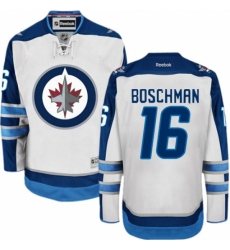 Men's Reebok Winnipeg Jets #16 Laurie Boschman Authentic White Away NHL Jersey