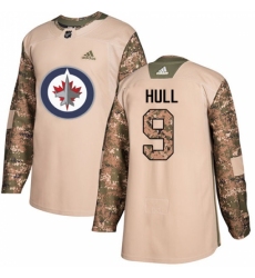 Men's Adidas Winnipeg Jets #9 Bobby Hull Authentic Camo Veterans Day Practice NHL Jersey