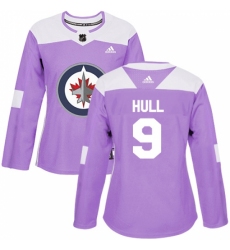 Women's Adidas Winnipeg Jets #9 Bobby Hull Authentic Purple Fights Cancer Practice NHL Jersey