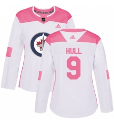 Women's Adidas Winnipeg Jets #9 Bobby Hull Authentic White/Pink Fashion NHL Jersey