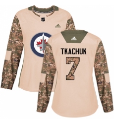 Women's Adidas Winnipeg Jets #7 Keith Tkachuk Authentic Camo Veterans Day Practice NHL Jersey