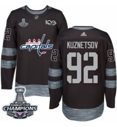 Men's Adidas Washington Capitals #92 Evgeny Kuznetsov Authentic Black 1917-2017 100th Anniversary 2018 Stanley Cup Final Champions NHL Jersey