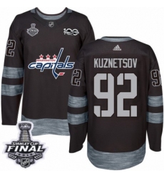 Men's Adidas Washington Capitals #92 Evgeny Kuznetsov Authentic Black 1917-2017 100th Anniversary 2018 Stanley Cup Final NHL Jersey