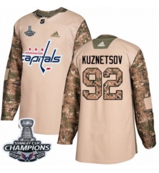 Men's Adidas Washington Capitals #92 Evgeny Kuznetsov Authentic Camo Veterans Day Practice 2018 Stanley Cup Final Champions NHL Jersey