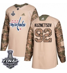 Men's Adidas Washington Capitals #92 Evgeny Kuznetsov Authentic Camo Veterans Day Practice 2018 Stanley Cup Final NHL Jersey