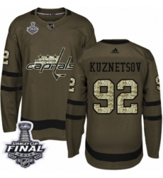 Men's Adidas Washington Capitals #92 Evgeny Kuznetsov Authentic Green Salute to Service 2018 Stanley Cup Final NHL Jersey