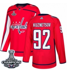 Men's Adidas Washington Capitals #92 Evgeny Kuznetsov Authentic Red Home 2018 Stanley Cup Final Champions NHL Jersey