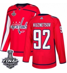 Men's Adidas Washington Capitals #92 Evgeny Kuznetsov Authentic Red Home 2018 Stanley Cup Final NHL Jersey