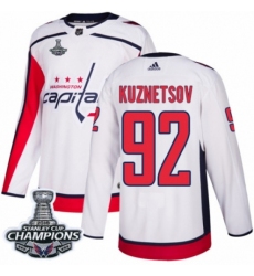 Men's Adidas Washington Capitals #92 Evgeny Kuznetsov Authentic White Away 2018 Stanley Cup Final Champions NHL Jersey