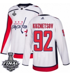 Men's Adidas Washington Capitals #92 Evgeny Kuznetsov Authentic White Away 2018 Stanley Cup Final NHL Jersey