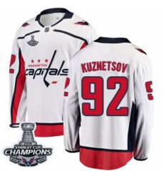 Men's Washington Capitals #92 Evgeny Kuznetsov Fanatics Branded White Away Breakaway 2018 Stanley Cup Final Champions NHL Jersey