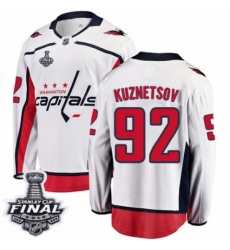 Men's Washington Capitals #92 Evgeny Kuznetsov Fanatics Branded White Away Breakaway 2018 Stanley Cup Final NHL Jersey