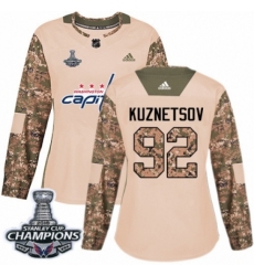 Women's Adidas Washington Capitals #92 Evgeny Kuznetsov Authentic Camo Veterans Day Practice 2018 Stanley Cup Final Champions NHL Jersey