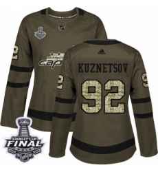 Women's Adidas Washington Capitals #92 Evgeny Kuznetsov Authentic Green Salute to Service 2018 Stanley Cup Final NHL Jersey