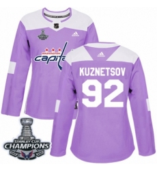 Women's Adidas Washington Capitals #92 Evgeny Kuznetsov Authentic Purple Fights Cancer Practice 2018 Stanley Cup Final Champions NHL Jersey