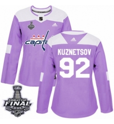 Women's Adidas Washington Capitals #92 Evgeny Kuznetsov Authentic Purple Fights Cancer Practice 2018 Stanley Cup Final NHL Jersey