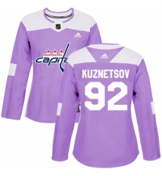 Women's Adidas Washington Capitals #92 Evgeny Kuznetsov Authentic Purple Fights Cancer Practice NHL Jersey