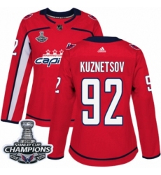 Women's Adidas Washington Capitals #92 Evgeny Kuznetsov Authentic Red Home 2018 Stanley Cup Final Champions NHL Jersey