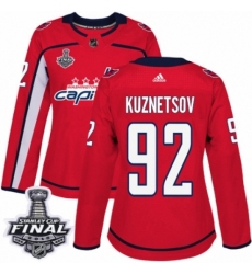 Women's Adidas Washington Capitals #92 Evgeny Kuznetsov Authentic Red Home 2018 Stanley Cup Final NHL Jersey