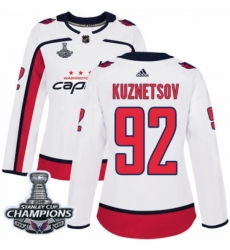 Women's Adidas Washington Capitals #92 Evgeny Kuznetsov Authentic White Away 2018 Stanley Cup Final Champions NHL Jersey