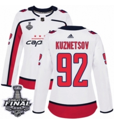 Women's Adidas Washington Capitals #92 Evgeny Kuznetsov Authentic White Away 2018 Stanley Cup Final NHL Jersey