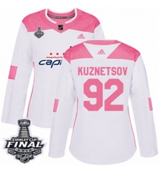 Women's Adidas Washington Capitals #92 Evgeny Kuznetsov Authentic White/Pink Fashion 2018 Stanley Cup Final NHL Jersey