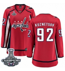 Women's Washington Capitals #92 Evgeny Kuznetsov Fanatics Branded Red Home Breakaway 2018 Stanley Cup Final Champions NHL Jersey