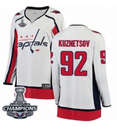 Women's Washington Capitals #92 Evgeny Kuznetsov Fanatics Branded White Away Breakaway 2018 Stanley Cup Final Champions NHL Jersey