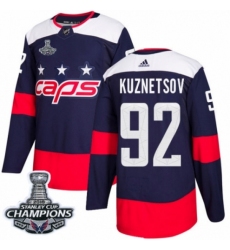 Youth Adidas Washington Capitals #92 Evgeny Kuznetsov Authentic Navy Blue 2018 Stadium Series 2018 Stanley Cup Final Champions NHL Jersey