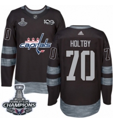 Men's Adidas Washington Capitals #70 Braden Holtby Authentic Black 1917-2017 100th Anniversary 2018 Stanley Cup Final Champions NHL Jersey