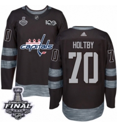 Men's Adidas Washington Capitals #70 Braden Holtby Authentic Black 1917-2017 100th Anniversary 2018 Stanley Cup Final NHL Jersey