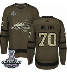 Men's Adidas Washington Capitals #70 Braden Holtby Authentic Green Salute to Service 2018 Stanley Cup Final Champions NHL Jersey