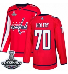 Men's Adidas Washington Capitals #70 Braden Holtby Authentic Red Home 2018 Stanley Cup Final Champions NHL Jersey