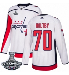 Men's Adidas Washington Capitals #70 Braden Holtby Authentic White Away 2018 Stanley Cup Final Champions NHL Jersey