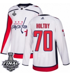 Men's Adidas Washington Capitals #70 Braden Holtby Authentic White Away 2018 Stanley Cup Final NHL Jersey