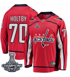 Men's Washington Capitals #70 Braden Holtby Fanatics Branded Red Home Breakaway 2018 Stanley Cup Final Champions NHL Jersey