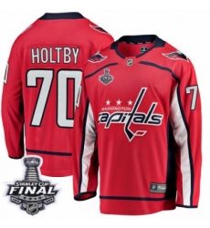 Men's Washington Capitals #70 Braden Holtby Fanatics Branded Red Home Breakaway 2018 Stanley Cup Final NHL Jersey