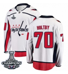 Men's Washington Capitals #70 Braden Holtby Fanatics Branded White Away Breakaway 2018 Stanley Cup Final Champions NHL Jersey