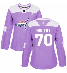 Women's Adidas Washington Capitals #70 Braden Holtby Authentic Purple Fights Cancer Practice NHL Jersey