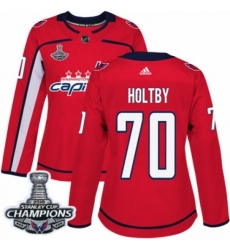 Women's Adidas Washington Capitals #70 Braden Holtby Authentic Red Home 2018 Stanley Cup Final Champions NHL Jersey