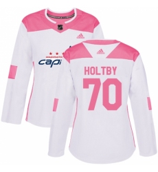 Women's Adidas Washington Capitals #70 Braden Holtby Authentic White/Pink Fashion NHL Jersey