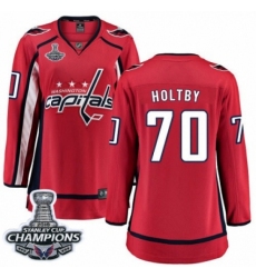 Women's Washington Capitals #70 Braden Holtby Fanatics Branded Red Home Breakaway 2018 Stanley Cup Final Champions NHL Jersey