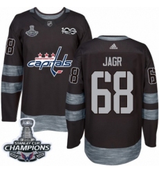 Men's Adidas Washington Capitals #68 Jaromir Jagr Authentic Black 1917-2017 100th Anniversary 2018 Stanley Cup Final Champions NHL Jersey