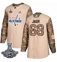 Men's Adidas Washington Capitals #68 Jaromir Jagr Authentic Camo Veterans Day Practice 2018 Stanley Cup Final Champions NHL Jersey