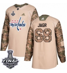 Men's Adidas Washington Capitals #68 Jaromir Jagr Authentic Camo Veterans Day Practice 2018 Stanley Cup Final NHL Jersey