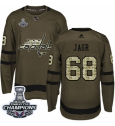 Men's Adidas Washington Capitals #68 Jaromir Jagr Authentic Green Salute to Service 2018 Stanley Cup Final Champions NHL Jersey