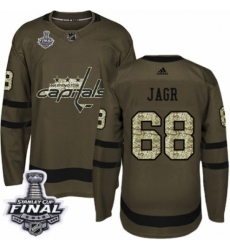 Men's Adidas Washington Capitals #68 Jaromir Jagr Authentic Green Salute to Service 2018 Stanley Cup Final NHL Jersey