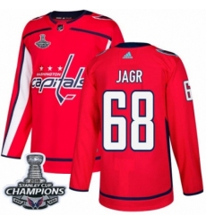 Men's Adidas Washington Capitals #68 Jaromir Jagr Authentic Red Home 2018 Stanley Cup Final Champions NHL Jersey