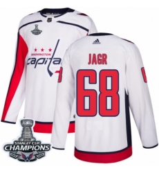 Men's Adidas Washington Capitals #68 Jaromir Jagr Authentic White Away 2018 Stanley Cup Final Champions NHL Jersey