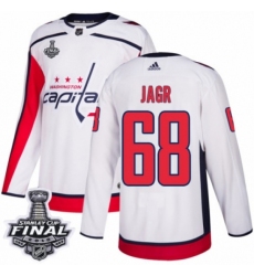 Men's Adidas Washington Capitals #68 Jaromir Jagr Authentic White Away 2018 Stanley Cup Final NHL Jersey